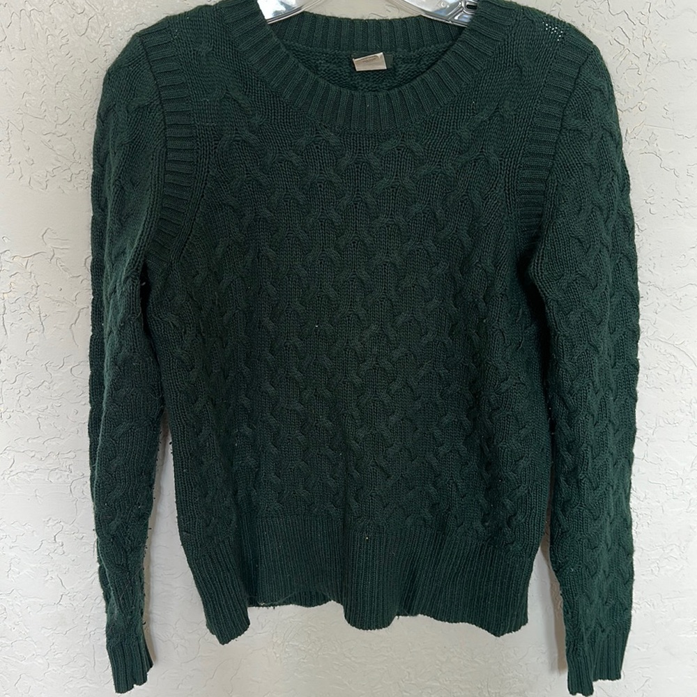 Jcrew green cable knit sweater